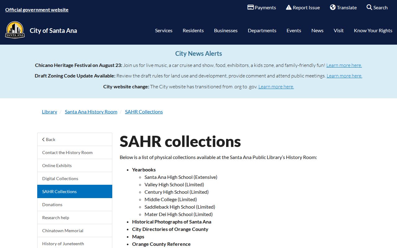 Santa Ana city directory History Room collections inventory