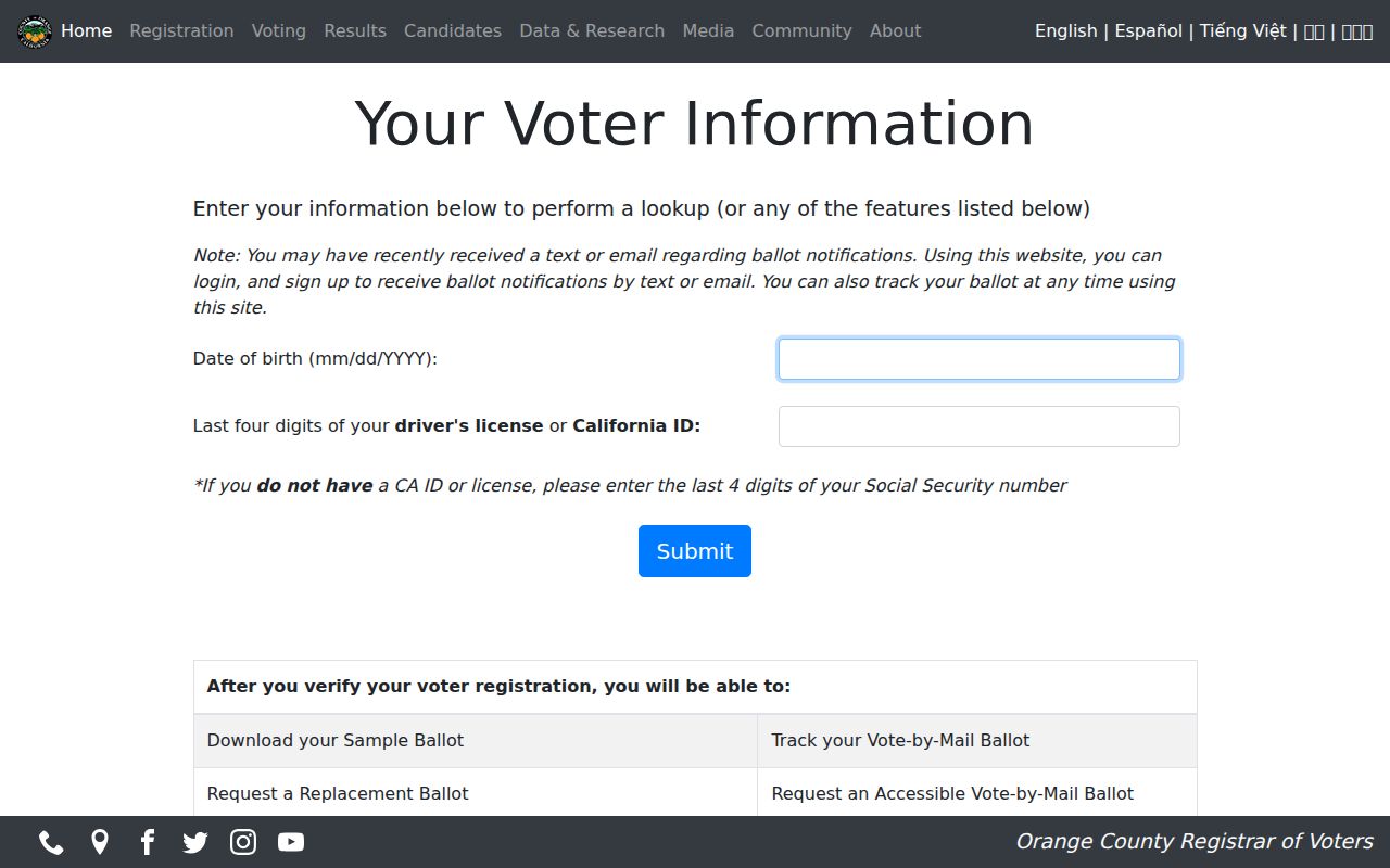 Santa Ana residents directory view of the Orange County voter self-lookup