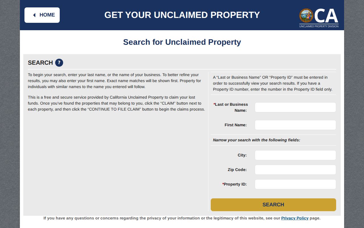 Santa Ana residents directory view of California unclaimed-property name and city search