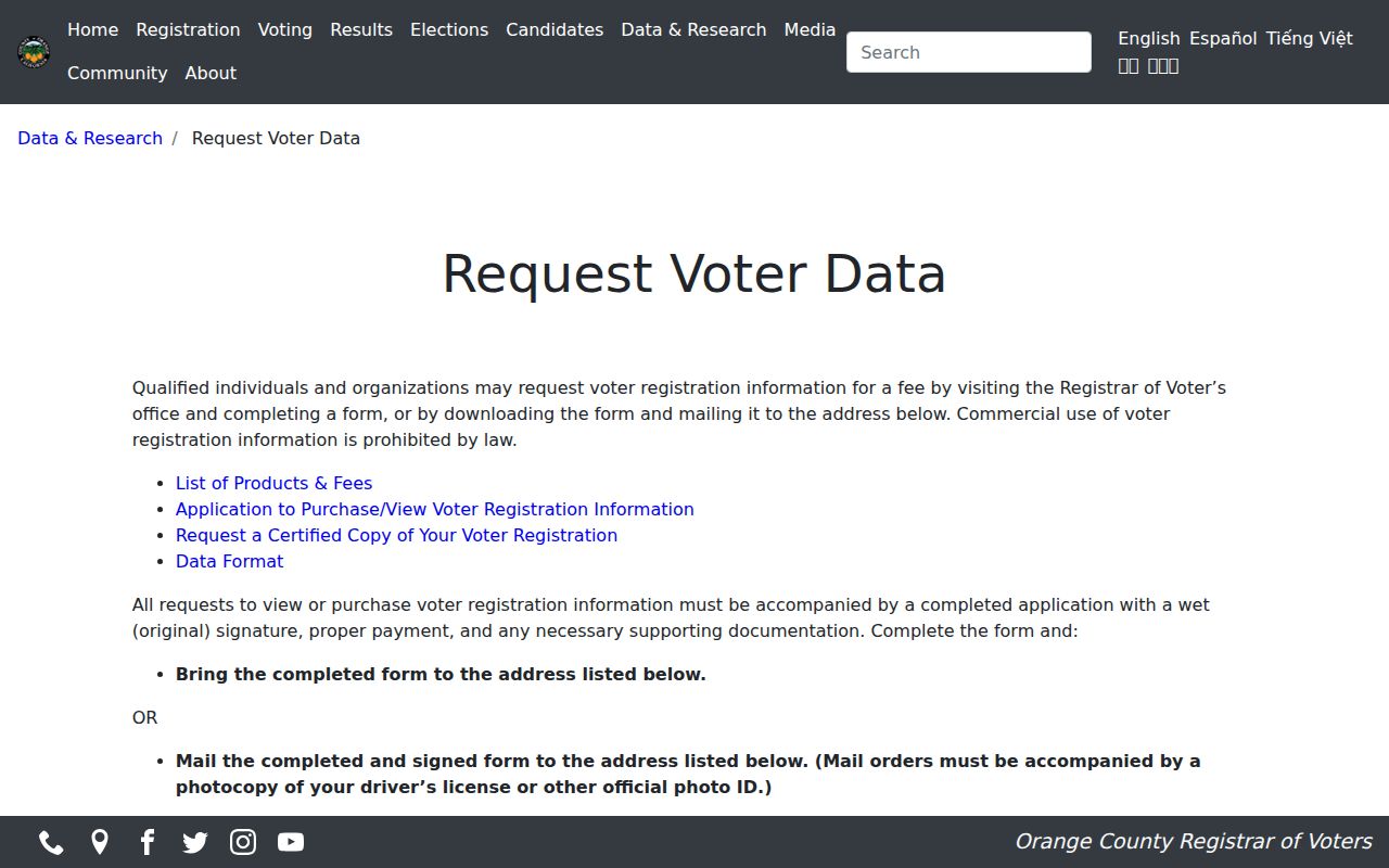 Santa Ana neighbors lookup reference to Orange County voter data access