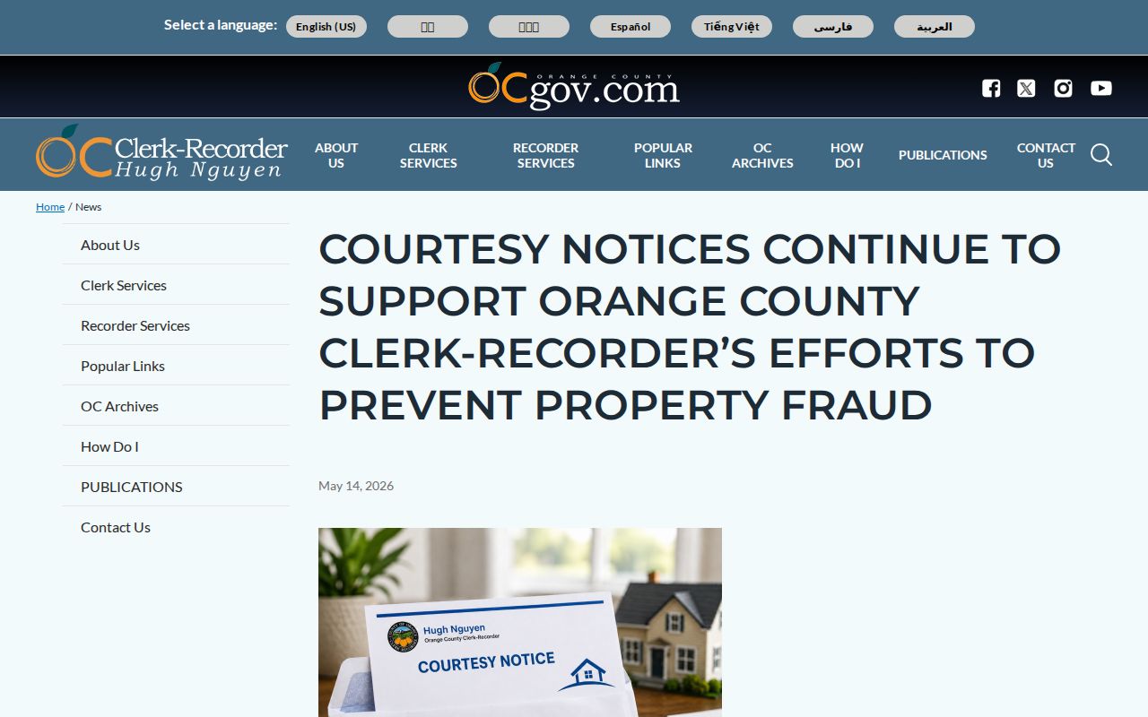 Santa Ana previous residents search reference to property fraud prevention notices