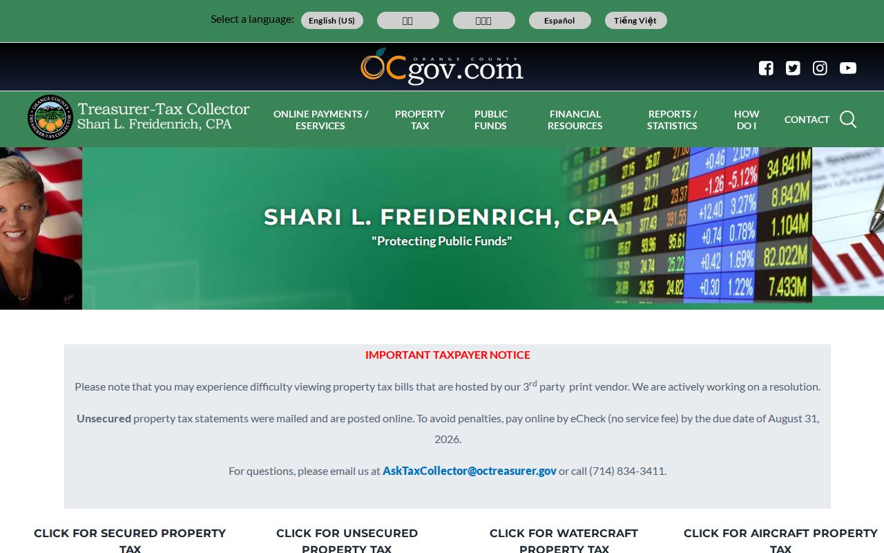 Santa Ana street directory view of Orange County property tax bill search