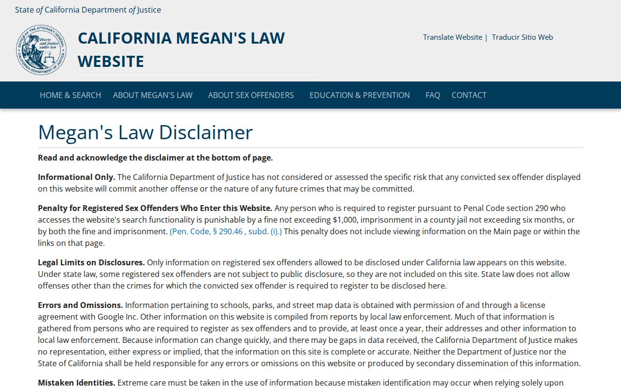Santa Ana ZIP code directory view of the California Megan's Law search