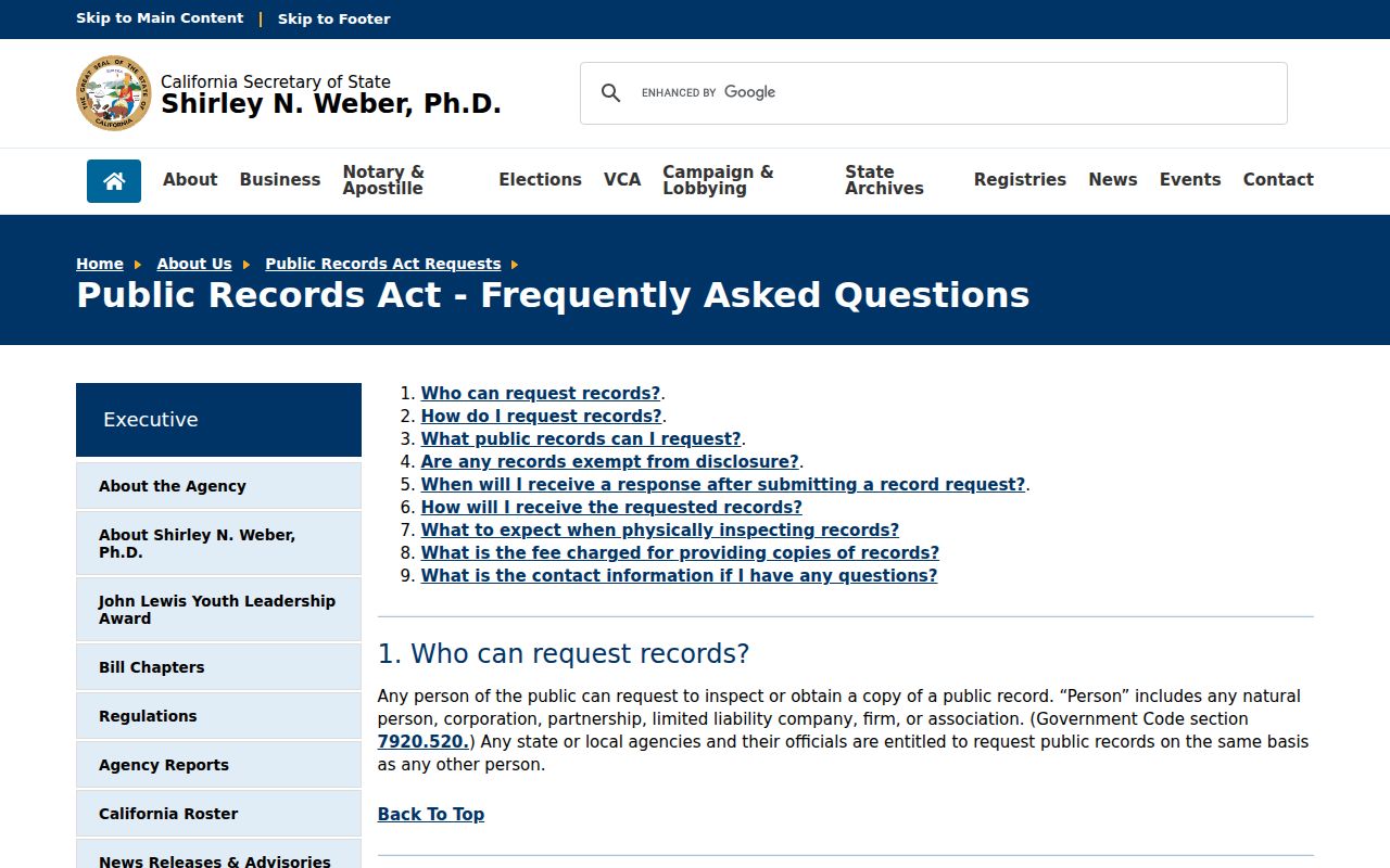Santa Ana ZIP code directory reference to California public records access